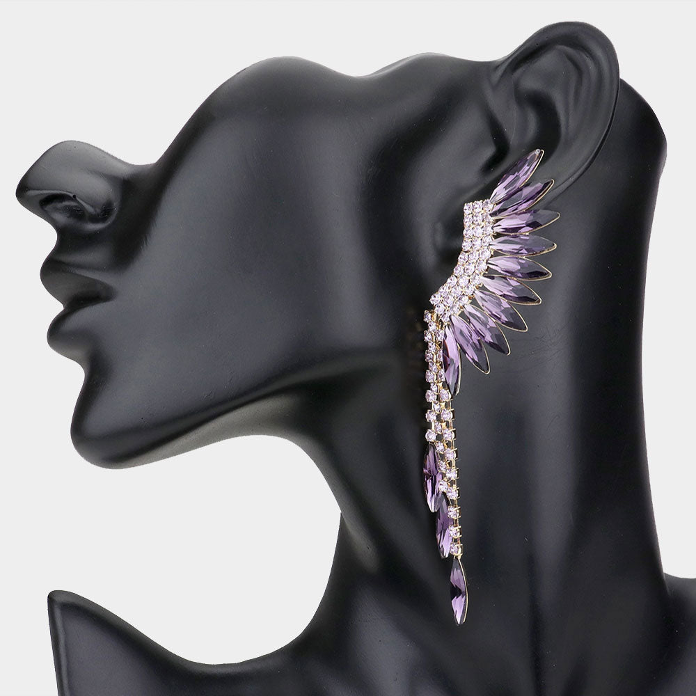 Purple Crystal Angel Wing Pageant Earrings | Prom Earrings | 567906