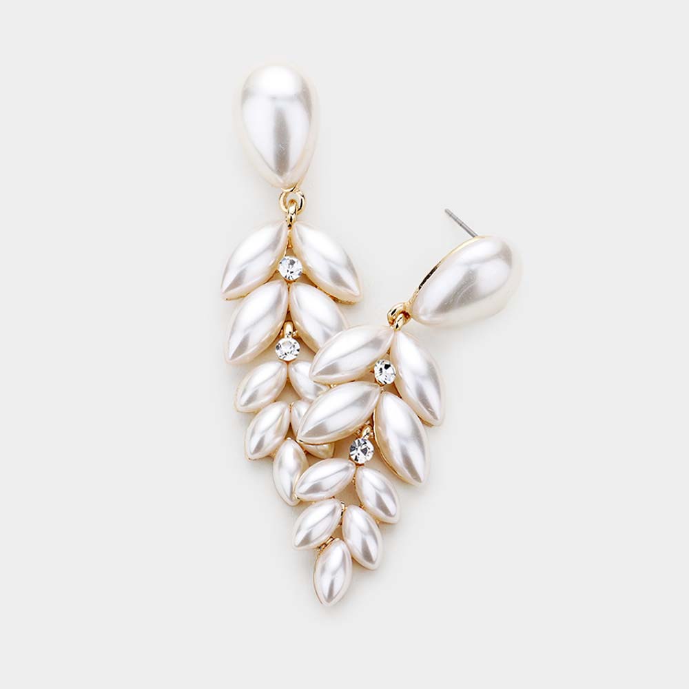 Cream Pearl Teardrop Marquise Pageant Earrings | 479314