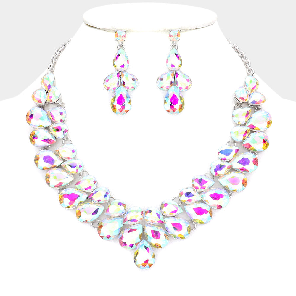 AB Crystal Teardrop Cluster Prom Necklace | Pageant Necklace | 544364