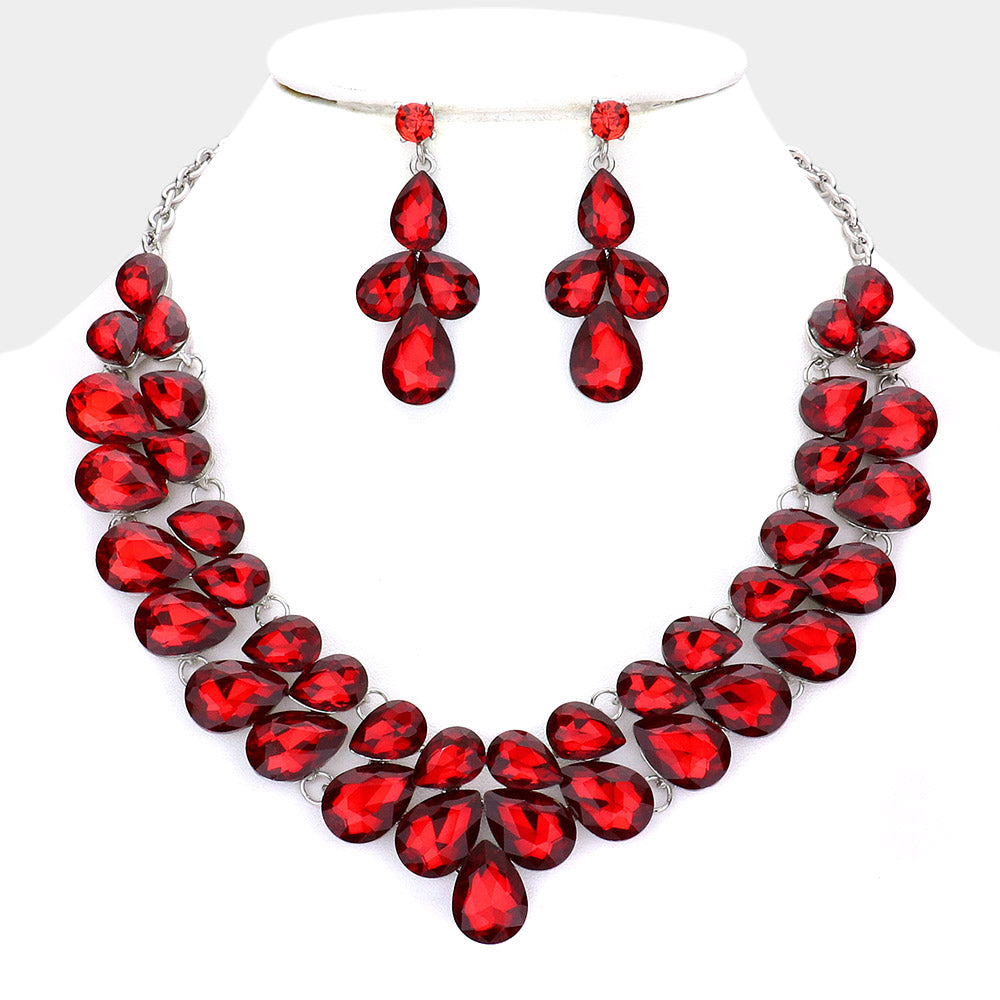 Red Crystal Teardrop Cluster Prom Necklace | Pageant Necklace | 544361