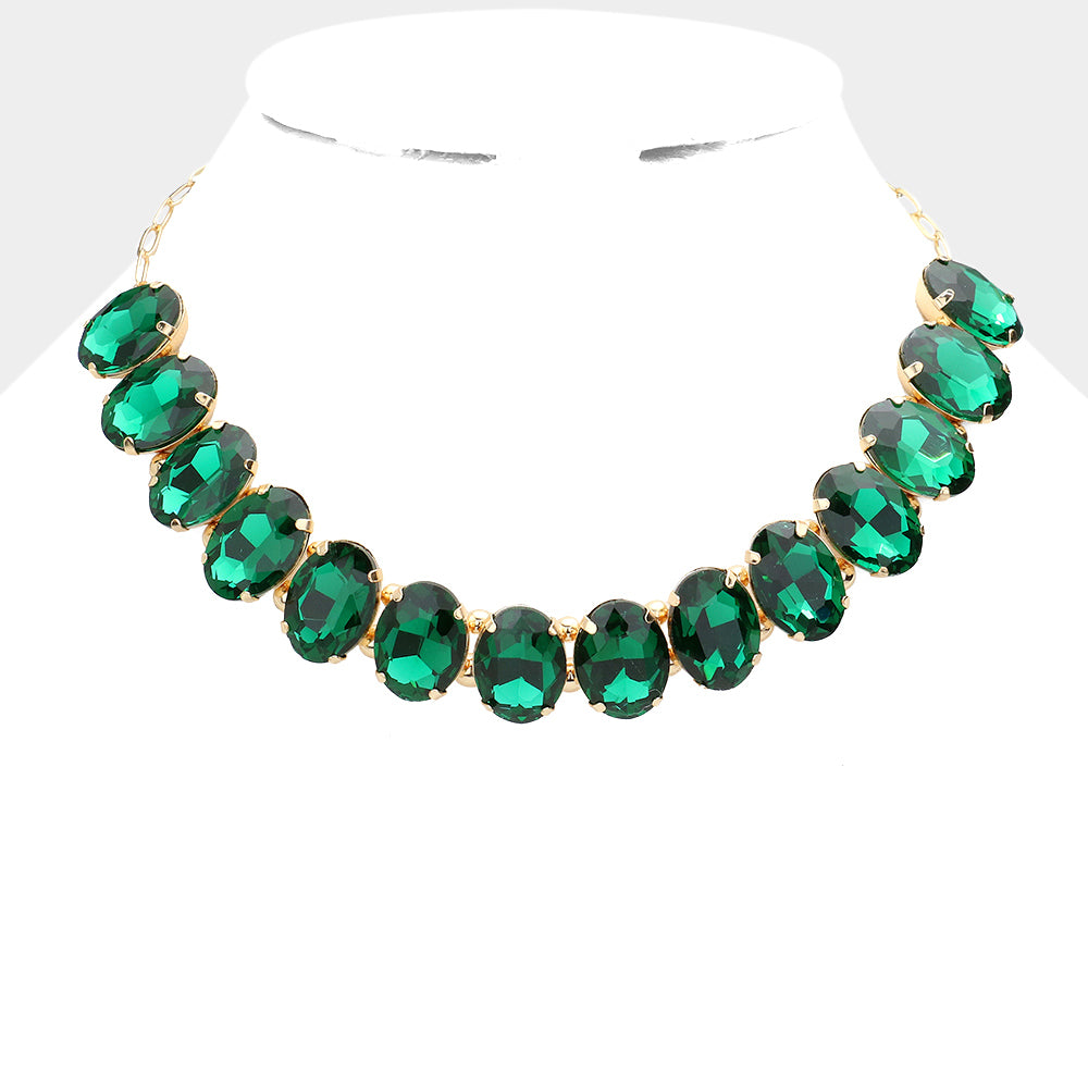 Emerald Oval Stone Pageant Necklace | Evening Necklace | 598481