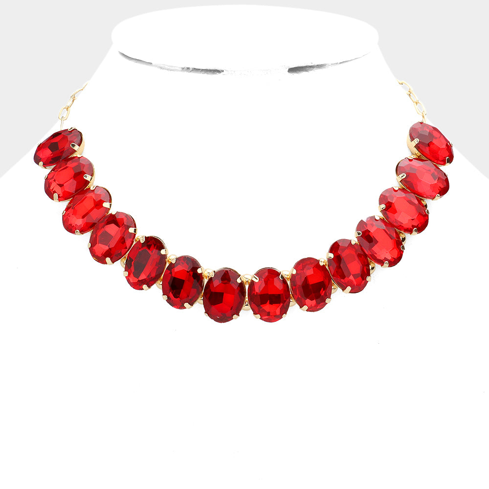 Red Oval Stone Pageant Necklace | Evening Necklace | 598493