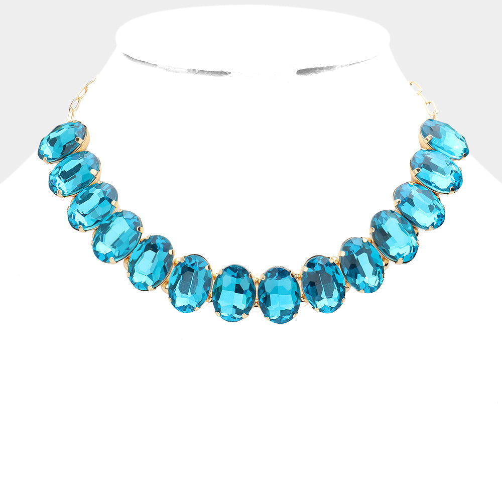 Turquoise Oval Stone Pageant Necklace | Evening Necklace | 598495