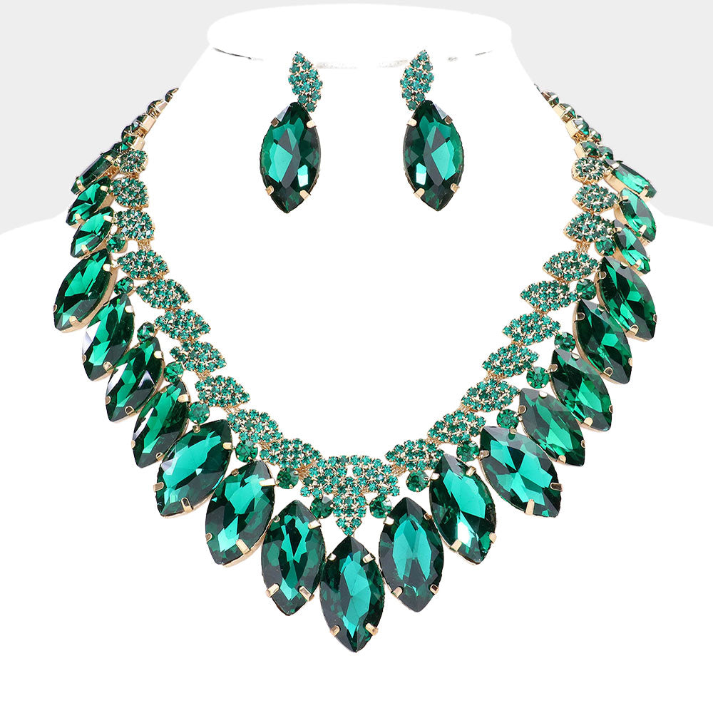 Emerald Crystal Marquise Stone Statement Necklace | 584432