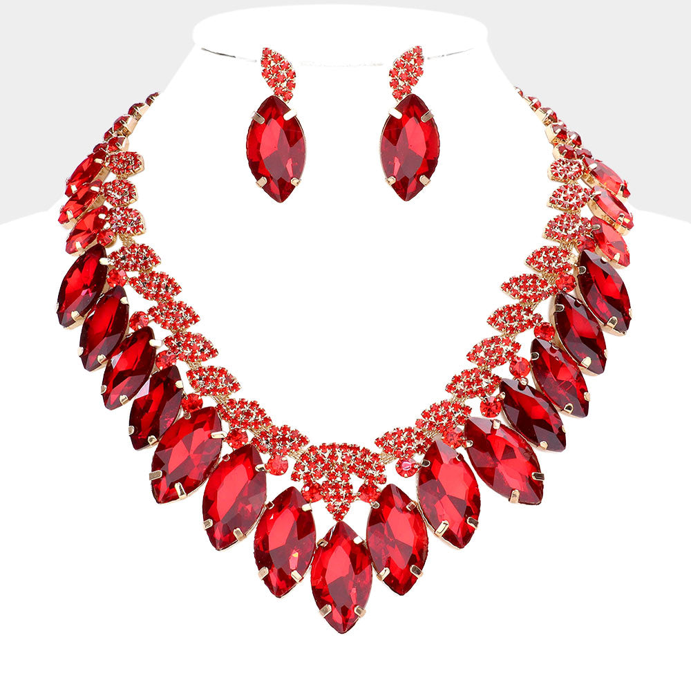 Red Crystal Marquise Stone Statement Necklace | 584362