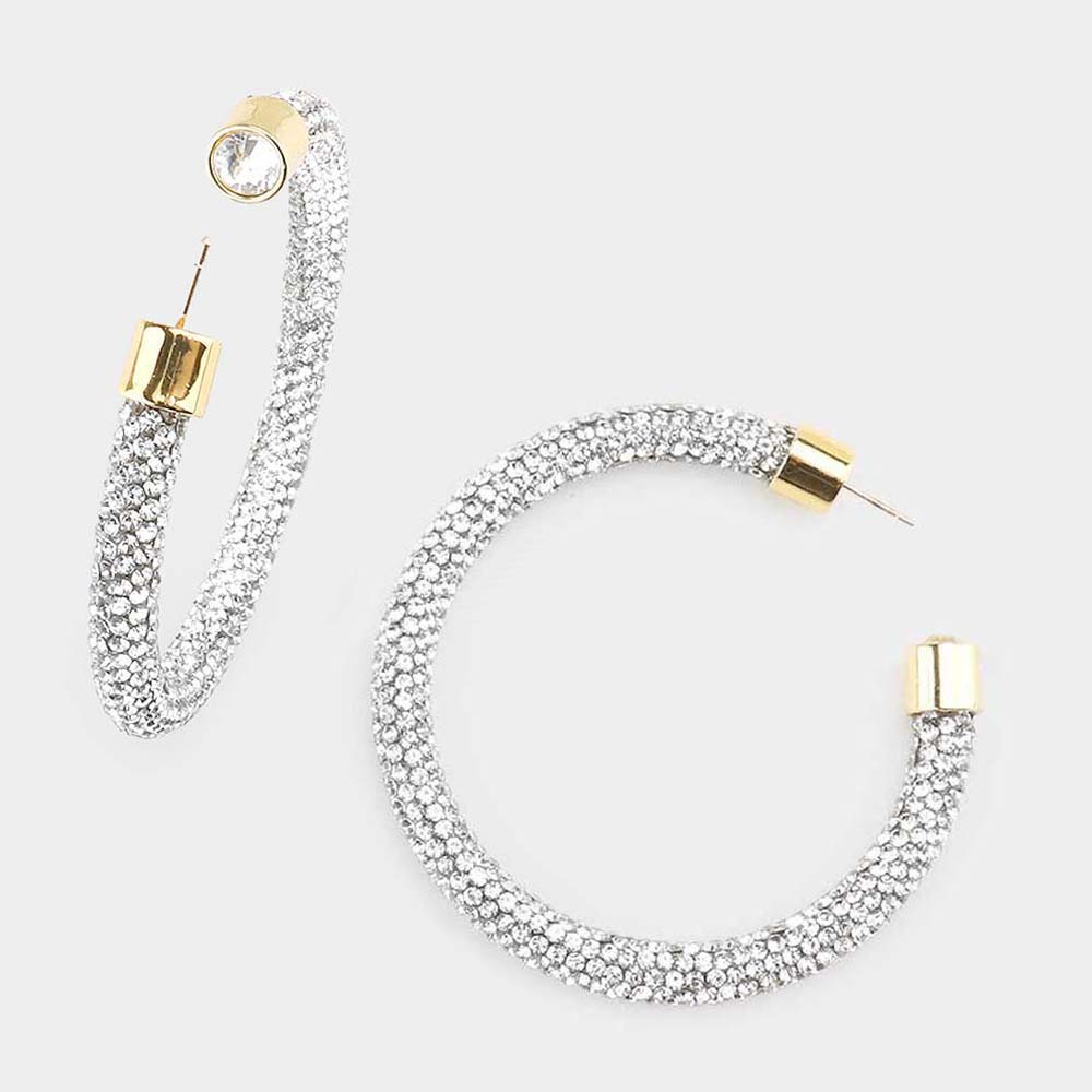 Clear Rhinestone Half Hoop Earrings | 2.5″ | 482466