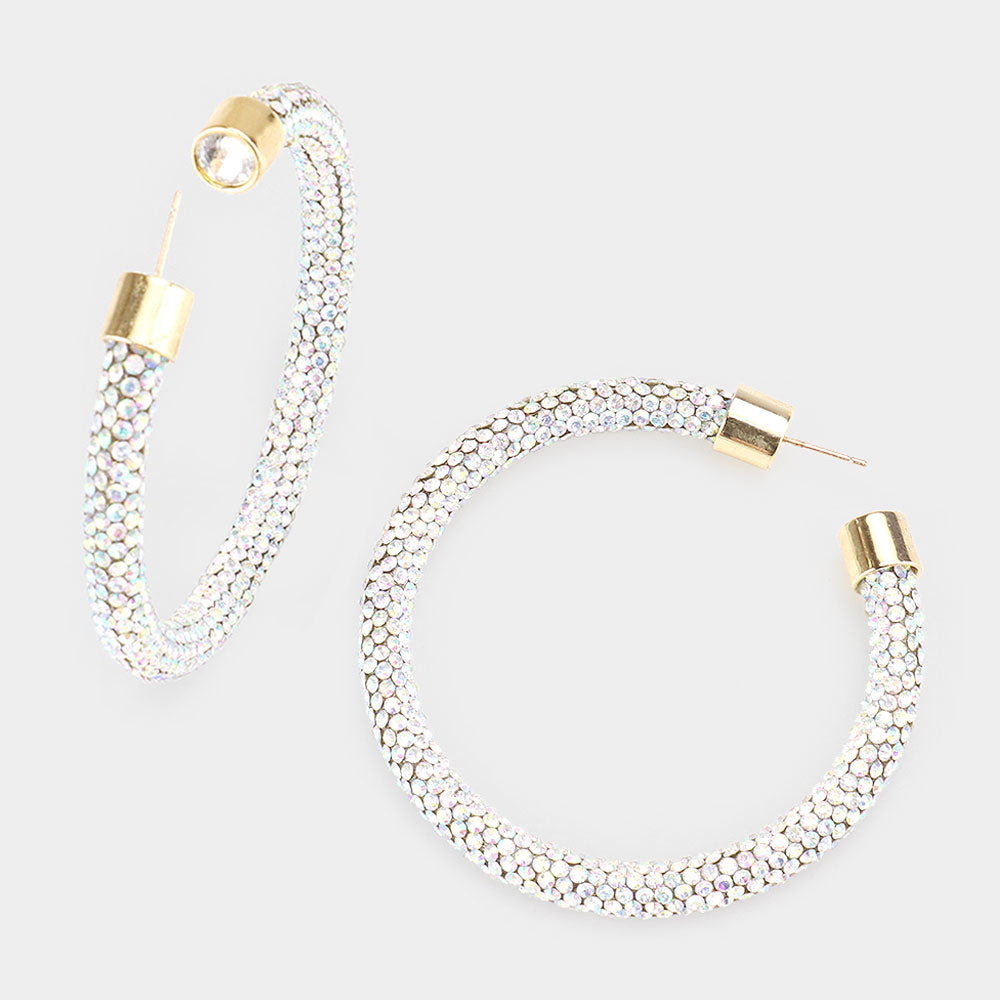 AB Rhinestone Half Hoop Earrings | 2.5″ | 482997