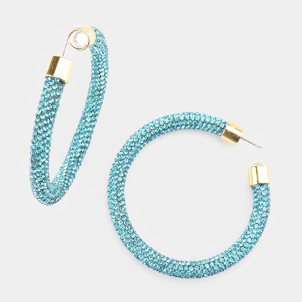 Aqua Rhinestone Half Hoop Earrings | 2.5″ | 482470