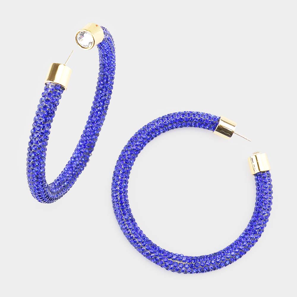 Blue Rhinestone Half Hoop Earrings | 2.5″ | 482471