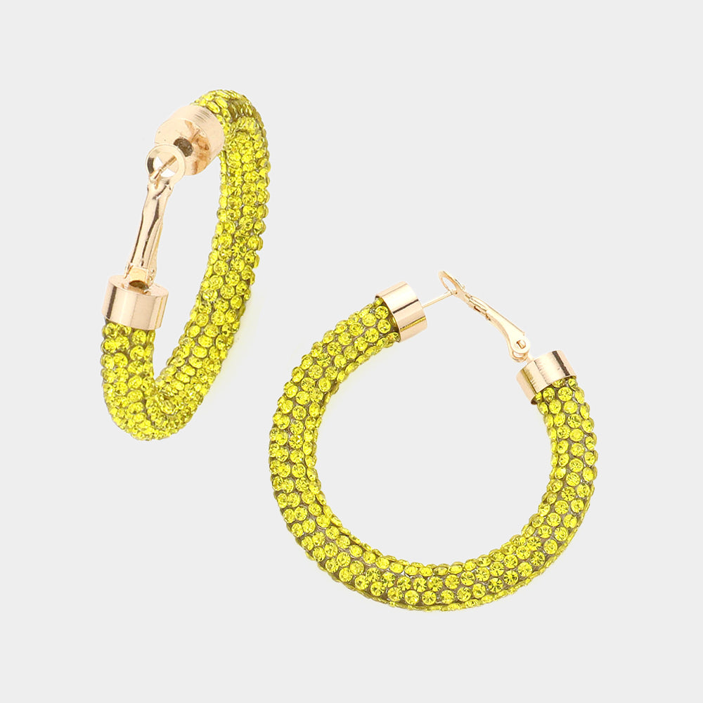 Yellow Rhinestone Half Hoop Earring | 1.75″ | 613724