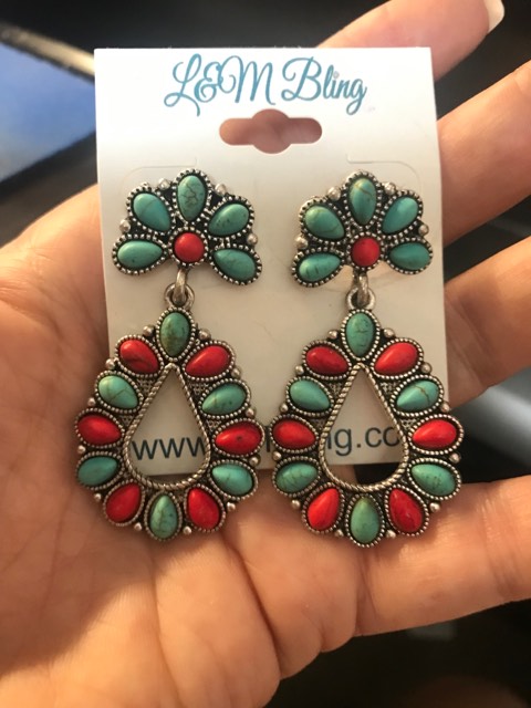 Small Red and Turquoise Drop Earrings | 442655