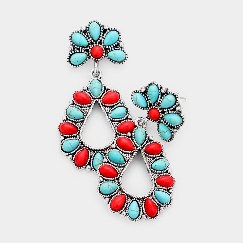 Small Red and Turquoise Drop Earrings | 442655