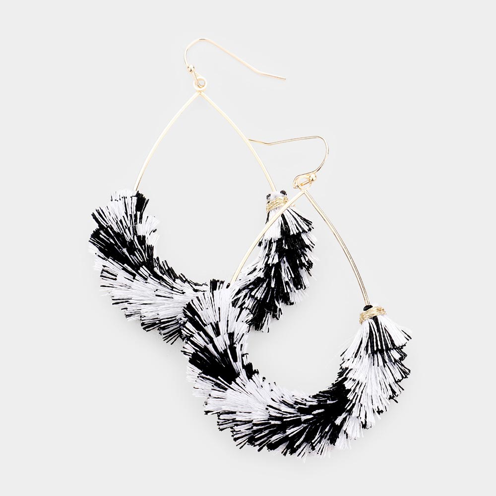 Fun Fashion Black & White Drop Tassel Earrings | 463321