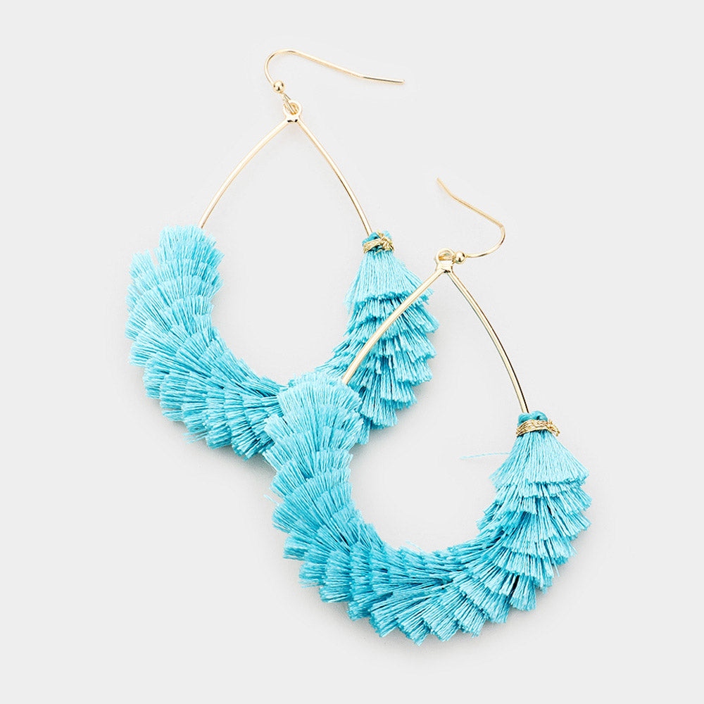 Fun Fashion Teal Drop Tassel Earrings | 445979