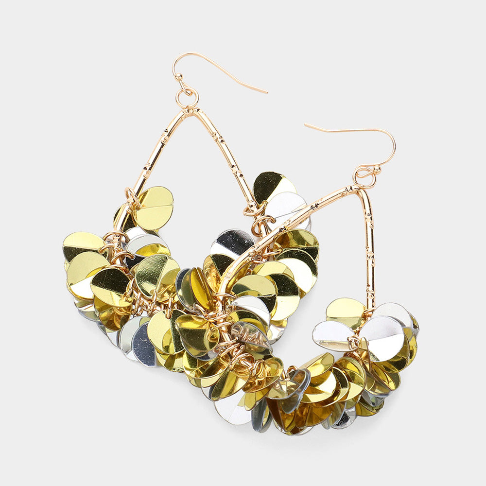 Two Tone Gold Sequin Fun Fashion Dangle Earrings | 637919