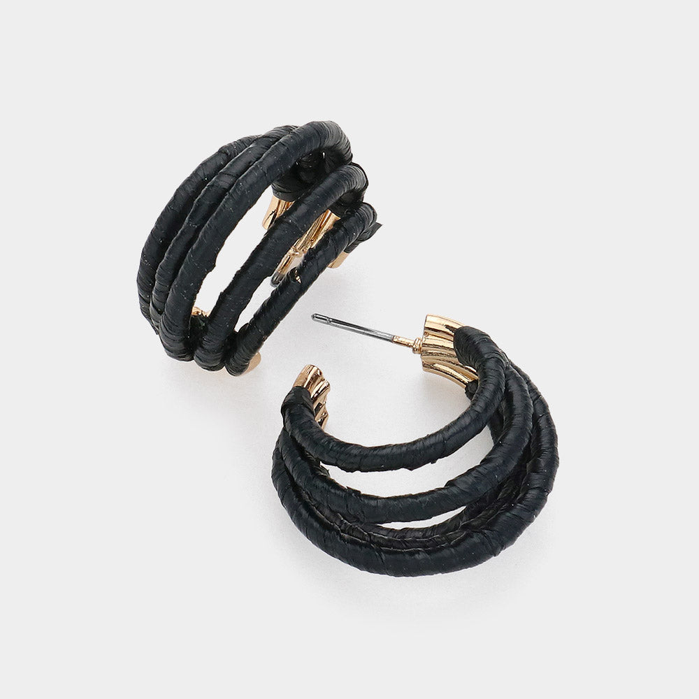 Young Girls Black Raffia Wrapped Split Hoop Fun Fashion Pageant Earrings | Outfit of Choice | 620825