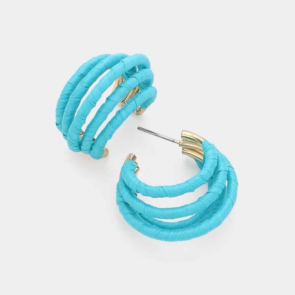 Young Girls Turquoise Raffia Wrapped Split Hoop Fun Fashion Pageant Earrings | Outfit of Choice | 620832