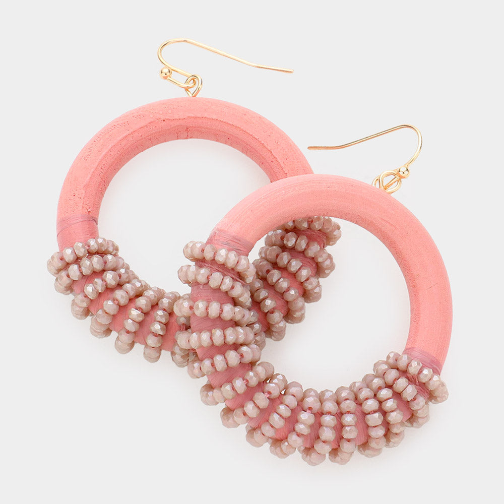Pink Bead Wrapped Circle Fun Fashion Earrings | Runway Earrings | 571848