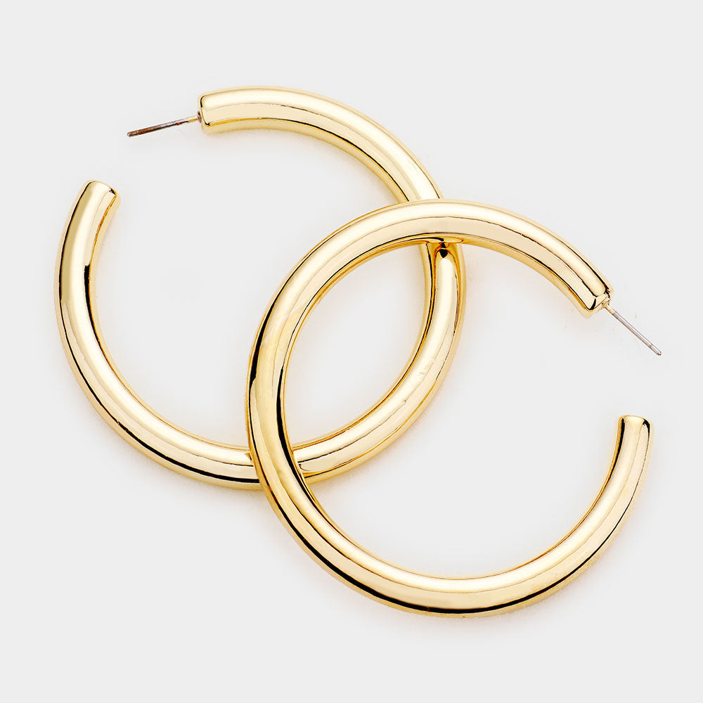 Big Gold Metal Half Hoop Earrings | 2.25″ | 493348