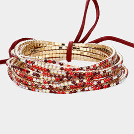 12 Red Rhinestone Layered Stretch Pageant Bracelets on Gold | Fun Fashion Bracelets | 643051