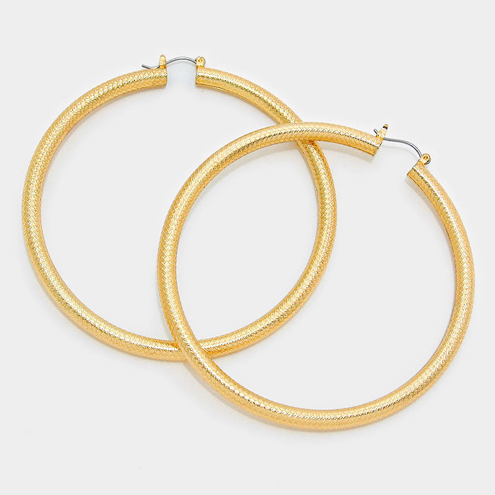 Gold Metal Hoops Pin Catch Earrings | 3″ | 312009