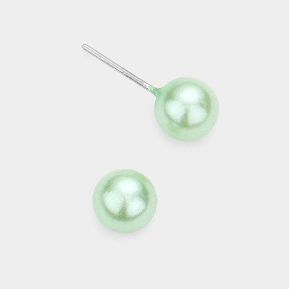 Little Girls Green Pearl Stud Earrings | Small Pageant Earrings | 6mm=.24″ | 145707