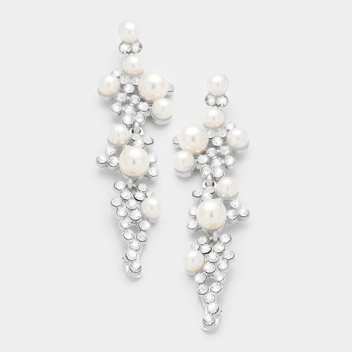 Rhinestone and White Pearl Bridal Earrings | Wedding Earrings | 336904