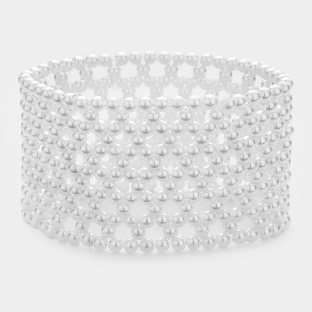 White Pearl Stretchable Bridal Bracelet | Wedding Bracelet | 468274