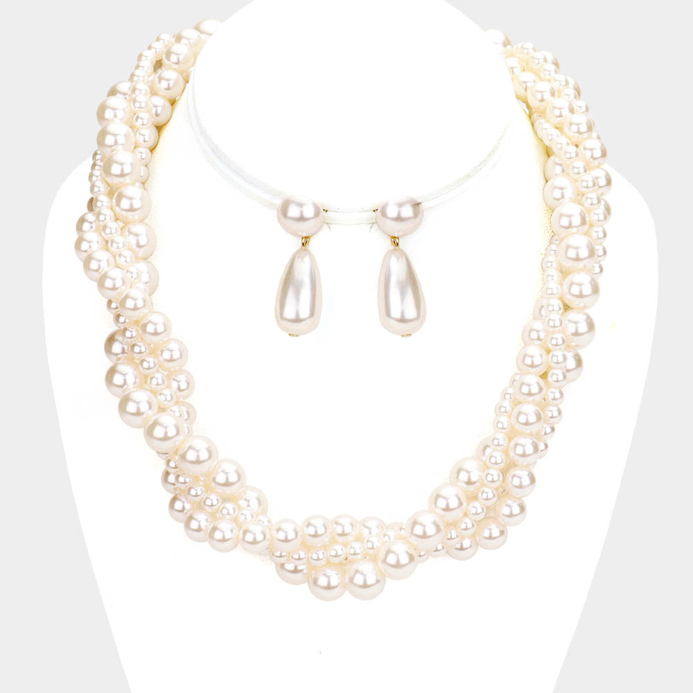 Elegant Embellished Cream Pearl Bridal Necklace Set | 448145