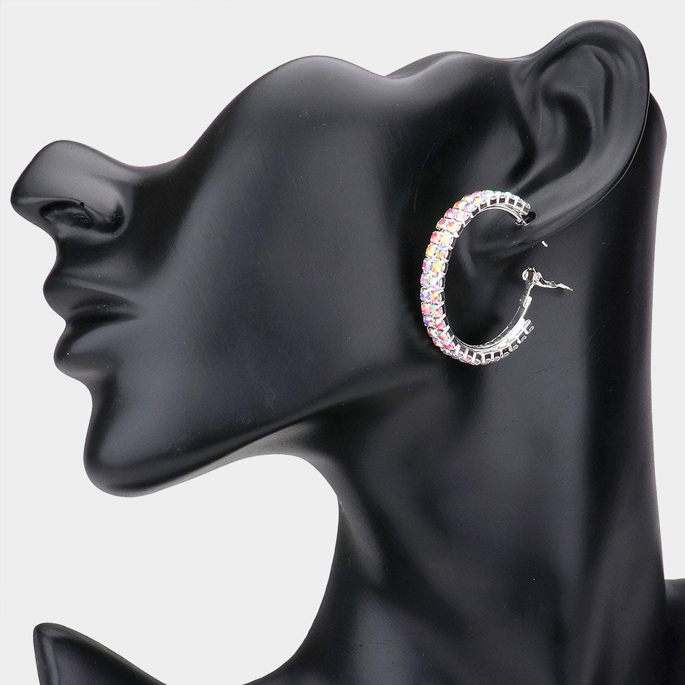 Small AB Rhinestone Hoop Earrings | 1.4″ | 540847