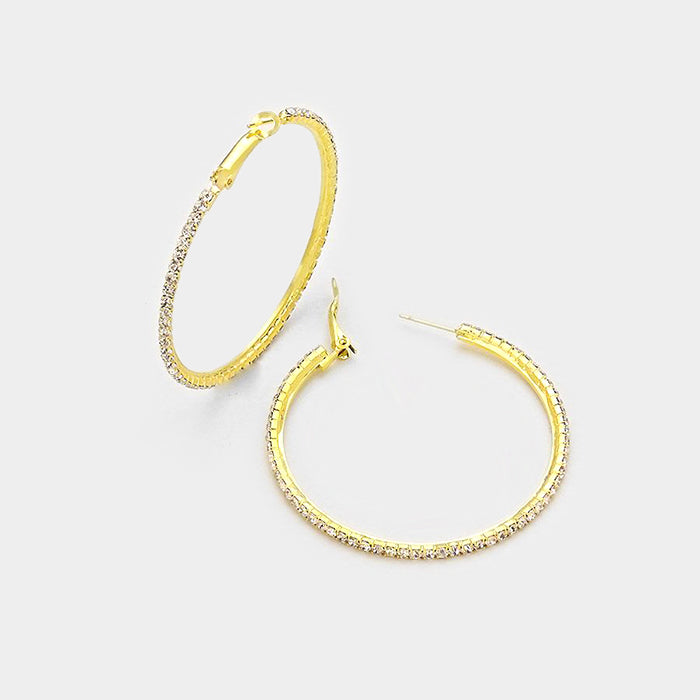 Little Girls Crystal Hoop Earrings on Gold | 2″ |269218