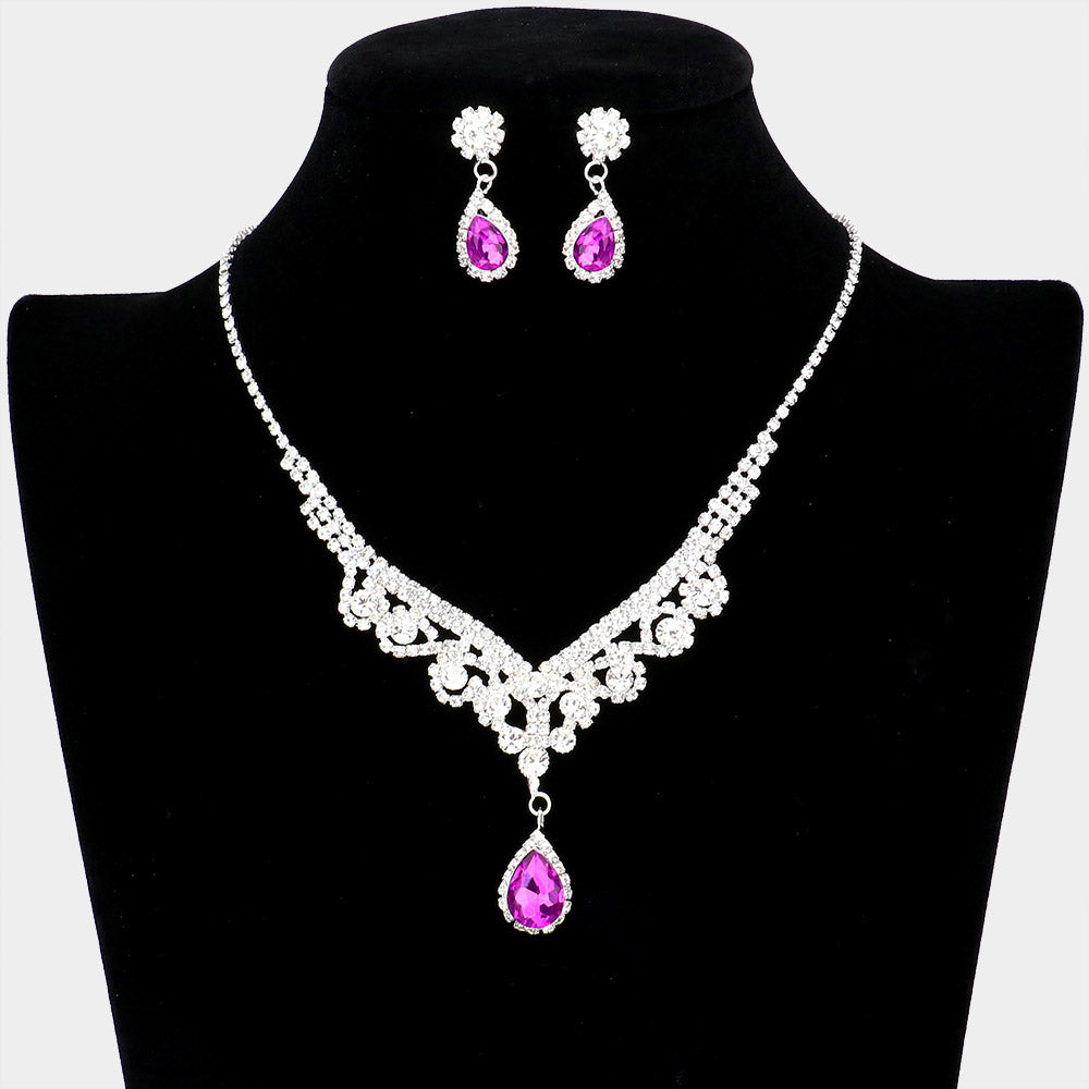 Purple Crystal Teardrop Stone Rhinestone Prom Necklace | Prom Jewelry | 532958