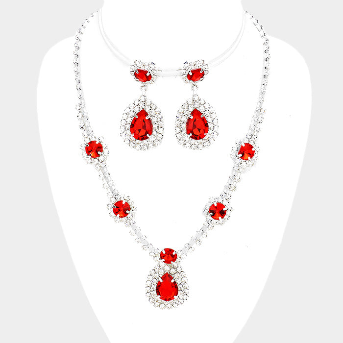 Red Crystal Fashion Necklace and Earring Set | 115845