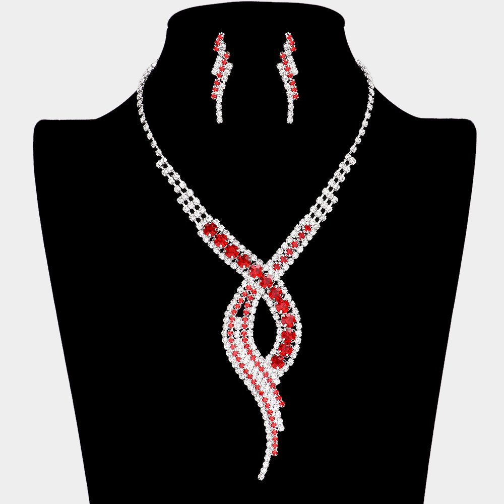 Red Crystal Swirl Rhinestone Jewelry Set | 248893