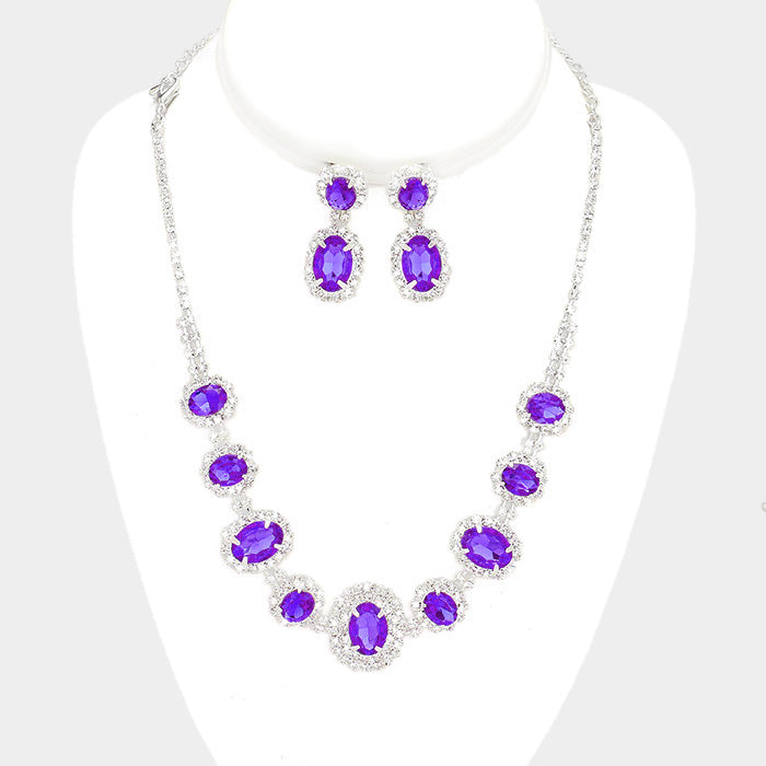 Pave Trim Purple Rhinestone Necklace and Earrings | 345834