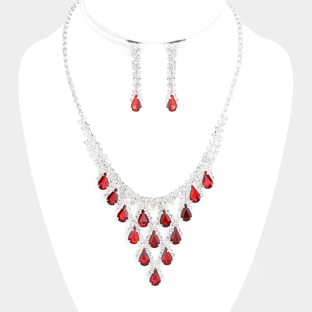 Teardrop Red Crystal Bib Necklace | 463904