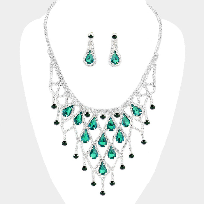 Emerald Crystal Rhinestone Teardrop Bib Necklace | 420986