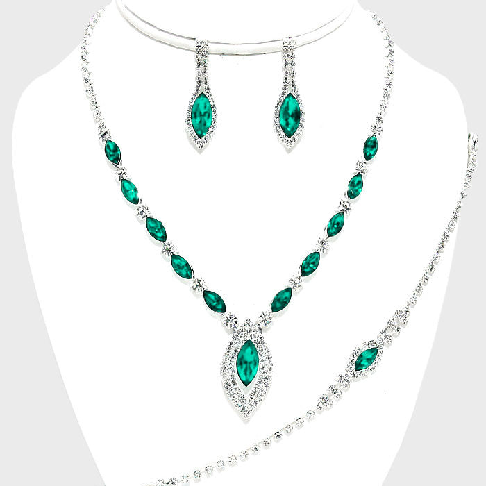 Emerald Marquise Rhinestone 3 piece Set | Prom Jewelry | 359041