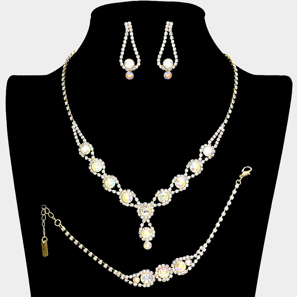 AB Rhinestone 3 Piece Jewelry Set on Gold | Formal Jewelry | 340370