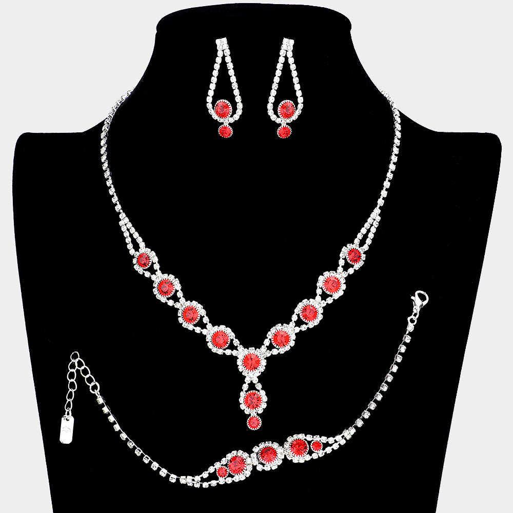 Red Rhinestone 3 Piece Jewelry Set | Formal Jewelry | 340379