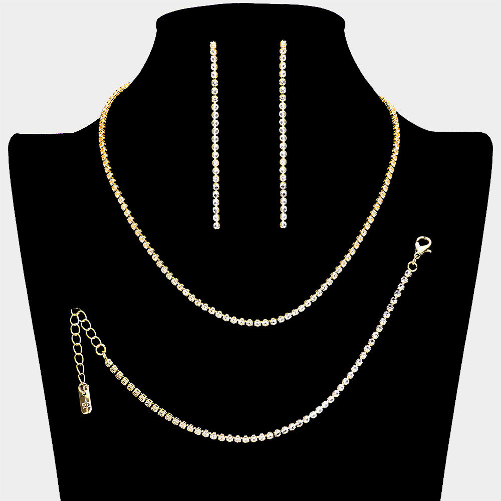 Clear Rhinestone Jewelry Set on Gold| Homecoming Jewelry | 618392