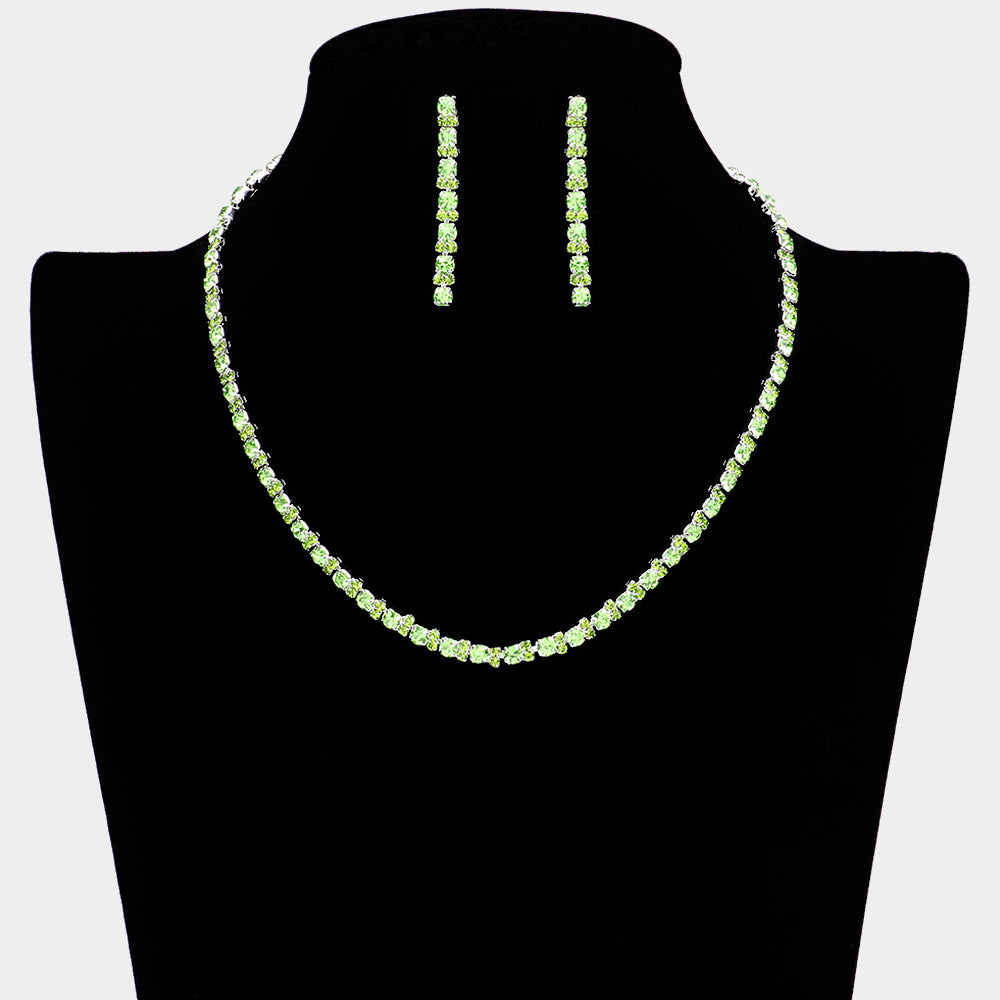 Light Green Rhinestone Prom Necklace Set | Homecoming Jewelry | 604714