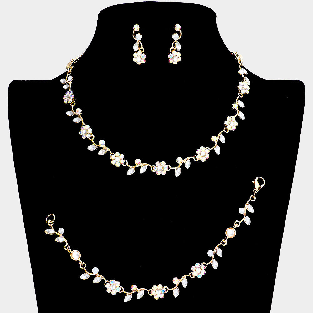 3 Piece AB Rhinestone Jewelry Set on Gold | Homecoming Jewelry | 63844