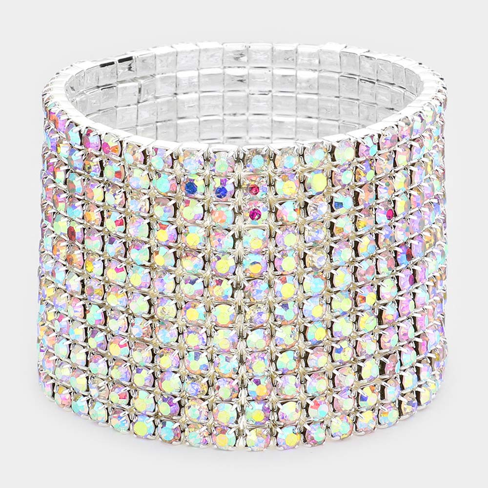 12 Row AB Rhinestone Cuff Bracelet | Pageant Jewelry | 258066