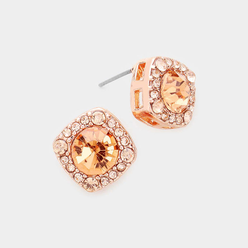 Round Peach Crystal Stone Quad Stud Earrings | Fashion Jewelry | 190769