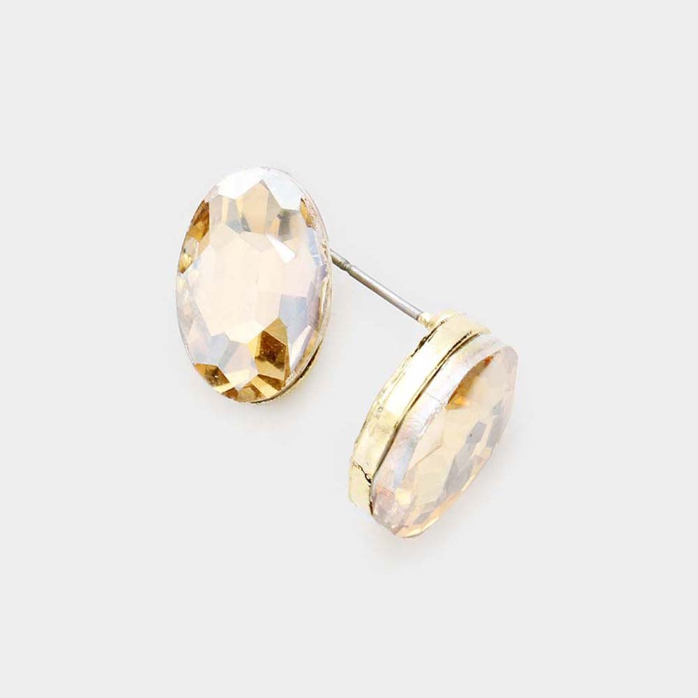 Small Light Topaz Oval Crystal Stud Earrings | 475467