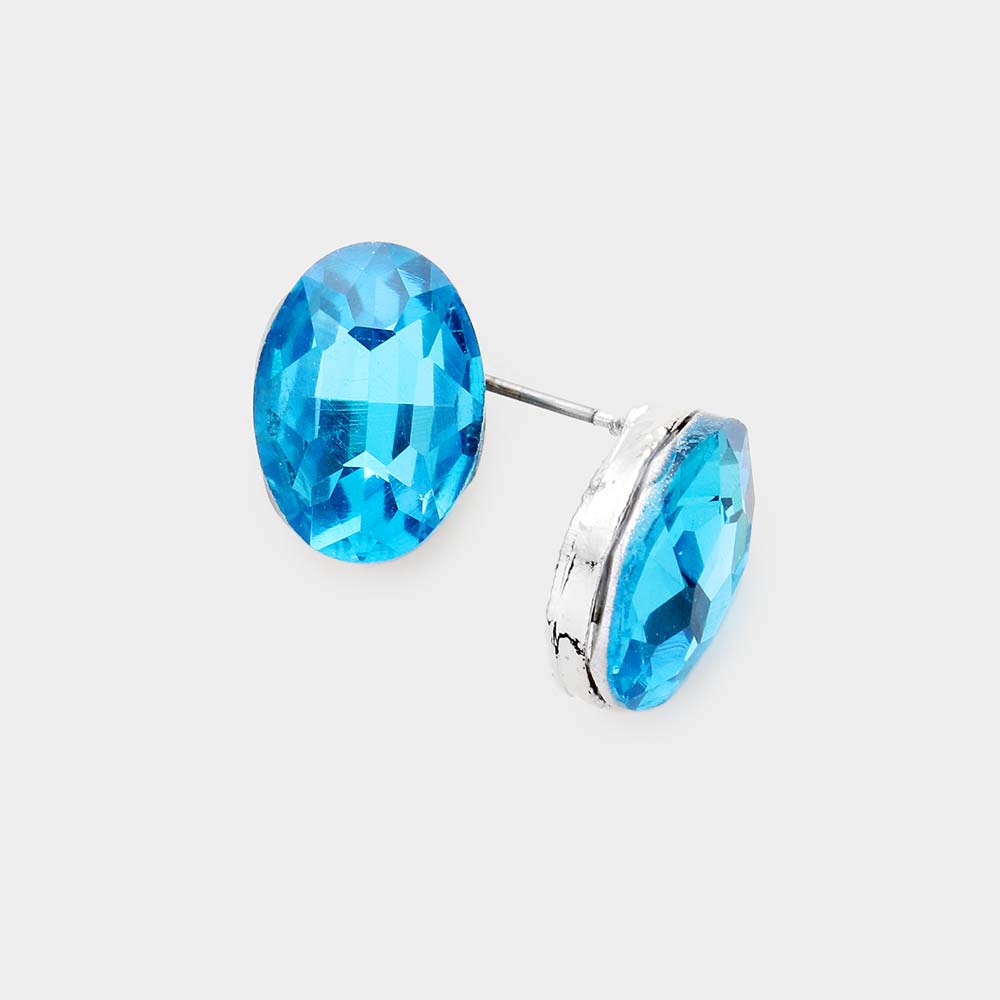 Small Aqua Oval Crystal Stud Earrings | 475469