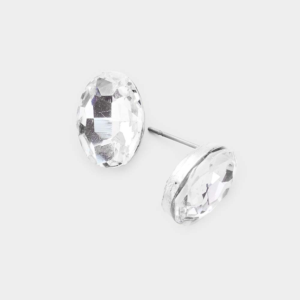 Small Clear on Silver Oval Crystal Stud Earrings | 475470