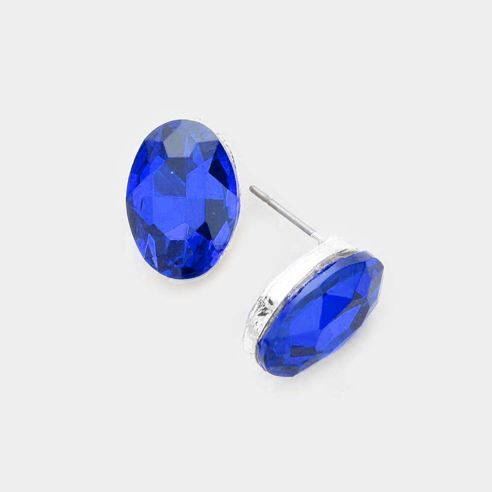 Small Sapphire Oval Crystal Stud Earrings | 475471