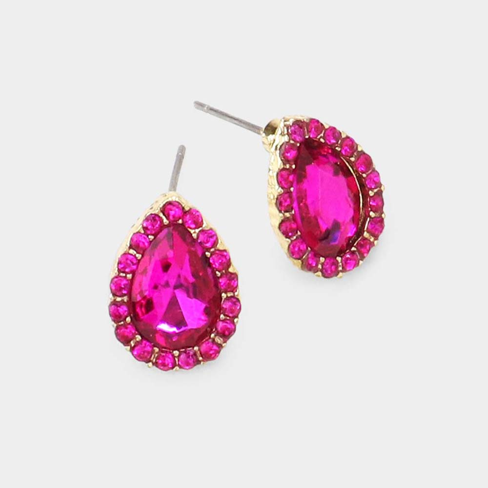 Small Fuchsia Crystal Stud Earrings | 480144